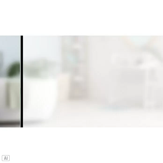 Diamond Doors Black Edition Glasdrehtür Edge - 834 x 1.972 mm, DIN Rechts, Milchglas - Verschwommener, moderner Innenraum mit weichem Licht, angedeuteter Pflanze, hellen Möbeln und vertikalem schwarzem Raumteiler.