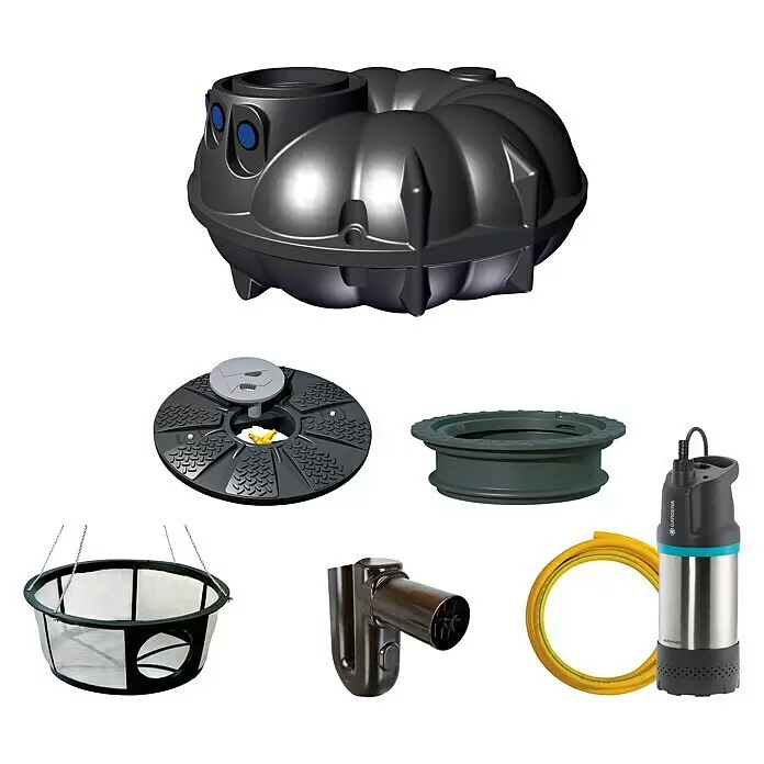 Rewatec Zisterne Neo Gartenanlage Basic - Gesamt Fassungsvermögen: 3.000 l, Schwarz - Diagonale Ansicht