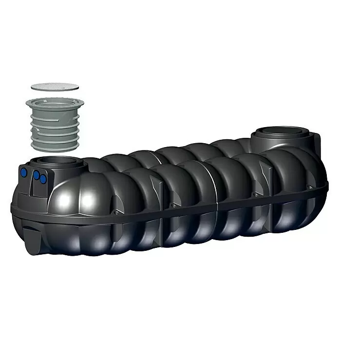Rewatec Flachtank Neo - Gesamt Fassungsvermögen: 10.000 l, Schwarz, 635 mm hoher Domschacht - Diagonale Ansicht