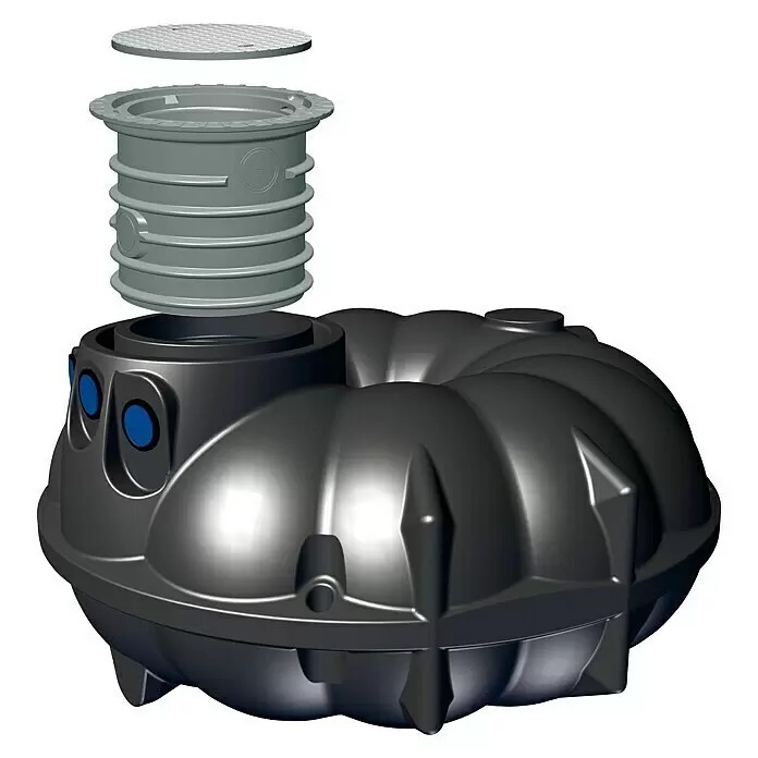 Rewatec Flachtank Neo - Gesamt Fassungsvermögen: 3.000 l, Schwarz, 635 mm hoher Domschacht - Diagonale Ansicht