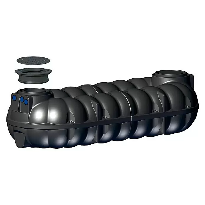 Rewatec Flachtank Neo - Gesamt Fassungsvermögen: 10.000 l, Schwarz, 250 mm hoher Domschacht - Diagonale Ansicht
