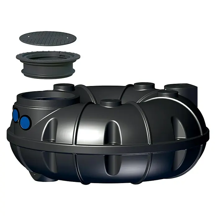 Rewatec Flachtank Neo - Gesamt Fassungsvermögen: 1.500 l, Schwarz, 250 mm hoher Domschacht - Schwarzer Abwassertank mit abnehmbarem Deckel. Dieser Tank ist ideal für die Abwasserbehandlung und -speicherung.