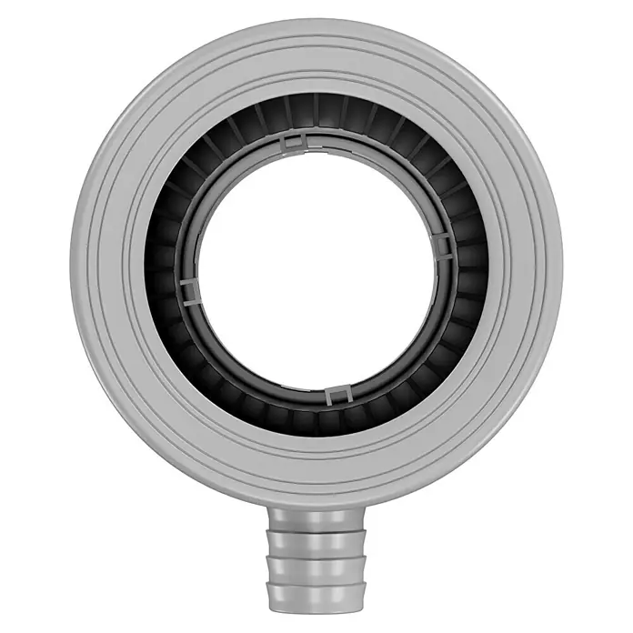 Marley Regensammler - Nennweite: 105 mm, Filter, Grau - Ansicht von oben eines grauen Bodenablaufs, der ein funktionales und unauffälliges Design für moderne Badezimmer bietet.