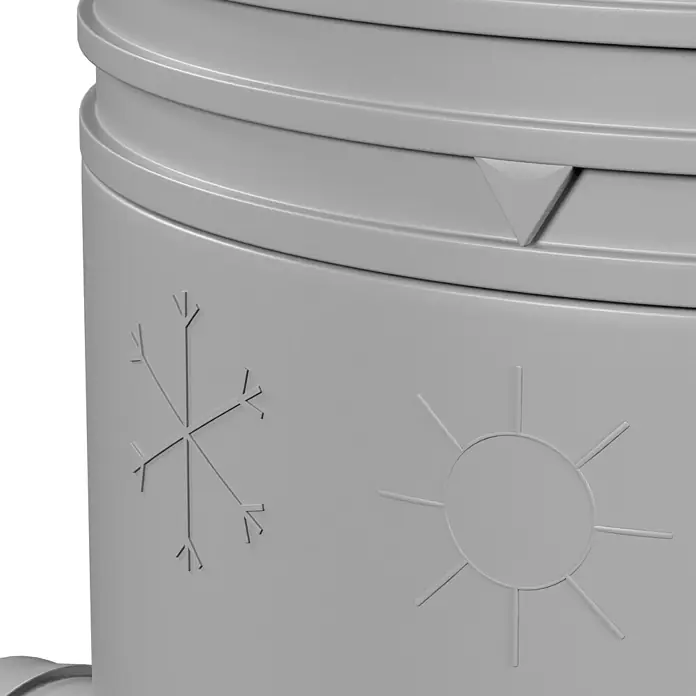 Marley Regensammler - Nennweite: 53 mm - 75 mm, Filter, Grau - Detailaufnahme eines grauen Kühlbehälters mit Sonne- und Schneeflockensymbolen, ideal zur Temperaturkontrolle von Speisen und Getränken.