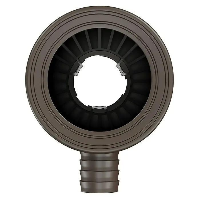 Marley Regensammler - Nennweite: 53 mm - 75 mm, Filter, Braun - Detailaufnahme eines braunen Entwässerungssiebs, das durch sein konzentrisches Design und die robuste Bauweise besticht. Ideal für Außenbereiche.
