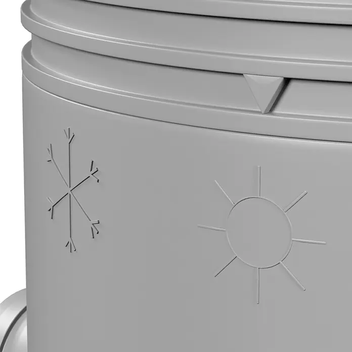 Marley Regensammler - Nennweite: 105 mm, Filter, Grau - Nahaufnahme einer weißen Kühlbox mit Schneeflocken- und Sonnensymbolen zur Temperaturregelung. Praktisch für jede Jahreszeit.