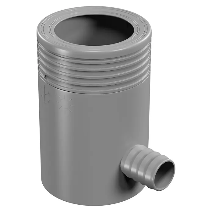 Marley Regensammler - Nennweite: 53 mm - 75 mm, Filter, Grau - Grauer Kunststoff-Siphonanschluss mit Gewinde und seitlichem Abgang. Ideal für Waschbecken und Spülen.