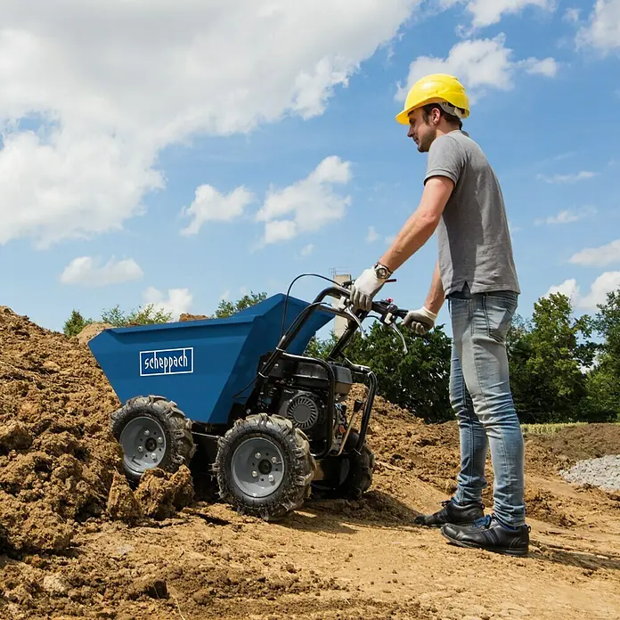 Scheppach Raddumper DP 3000 - 4.100 W, 196 cm³, Fassungsvermögen: 125 l, Benzin - Der Scheppach Mini Dumper ist robust & ideal für den Transport von Schüttgütern. Der Dumper ist zuverlässig und einfach zu bedienen.