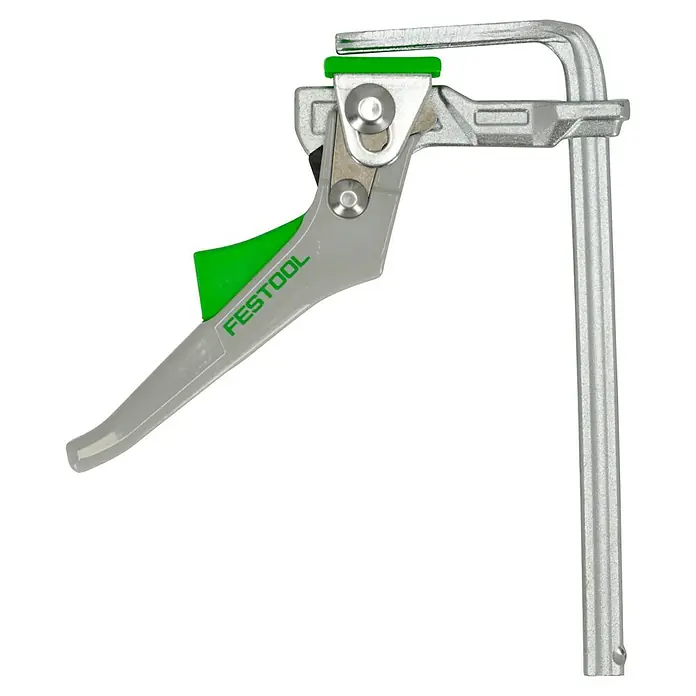 Festool Hebelzwinge FS-HZ 160 - Spannweite: 160 mm - Eine Festool Einhandzwinge in Silber mit grünen Akzenten, ideal zum Fixieren und Spannen von Werkstücken. Robust und benutzerfreundlich.