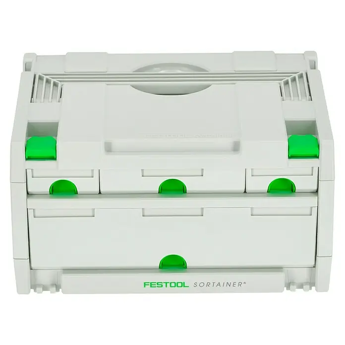 Festool Kleinteilemagazin Sortainer SYS 3-Sort/4 - Anzahl Schubladen: 4 Stk., 29,5 x 39,5 x 21 cm - Festool Sortainer: Ein kompakter und robuster Sortierkasten für Werkstatt und Baustelle, ideal zur Aufbewahrung von Kleinteilen und Werkzeugen.
