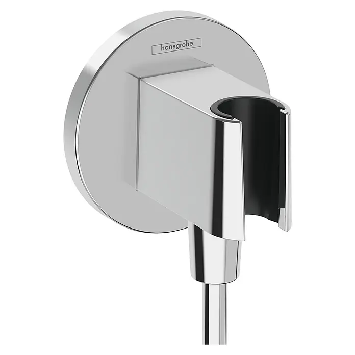 Hansgrohe Wandanschlussbogen FixFit S - ½″, Chrom, Rund - Hansgrohe Wandanschlussbogen mit Brausehalter, ein elegantes und funktionales Accessoire für moderne Badezimmer, aus verchromtem Metall.