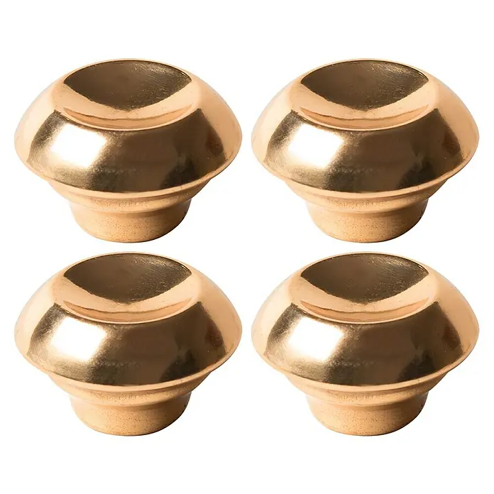 Möbelknopf-Set - 4 Stk., Typ Möbelgriff: Knopf, Ø x H: 38 x 23 mm, Sonstige, Vergoldet - Eine Nahaufnahme von vier goldenen Schubladenknöpfen, die in einem Quadrat angeordnet sind und ein elegantes Design aufweisen.