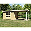 Karibu Gartenhaus Askola (L x B: 217 x 557 cm, Wandstärke: 19 mm, Flachdach, Natur, Mit Anbau)