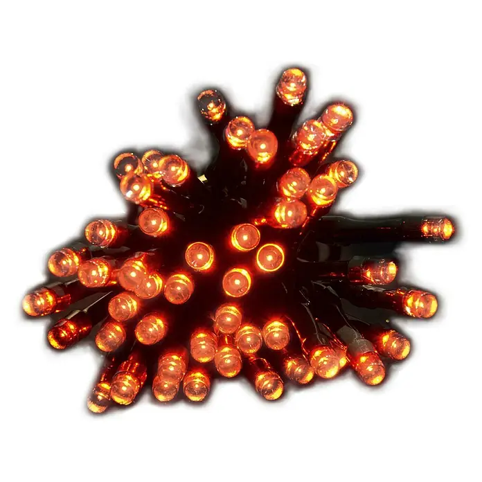 Guirnalda luminosa solar - Largo: 6,4 mm, LED - Primer plano de una cadena de luces LED naranjas, que emiten un brillo cálido y festivo. Perfecto para decoraciones.