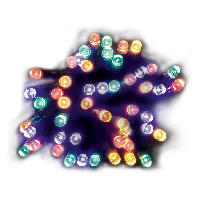 Guirnalda luminosa solar - Largo: 6,4 mm, LED - Imagen de producto de luces de cadena de colores con tonos cálidos y fríos, ideal para decoraciones festivas e iluminación ambiental.