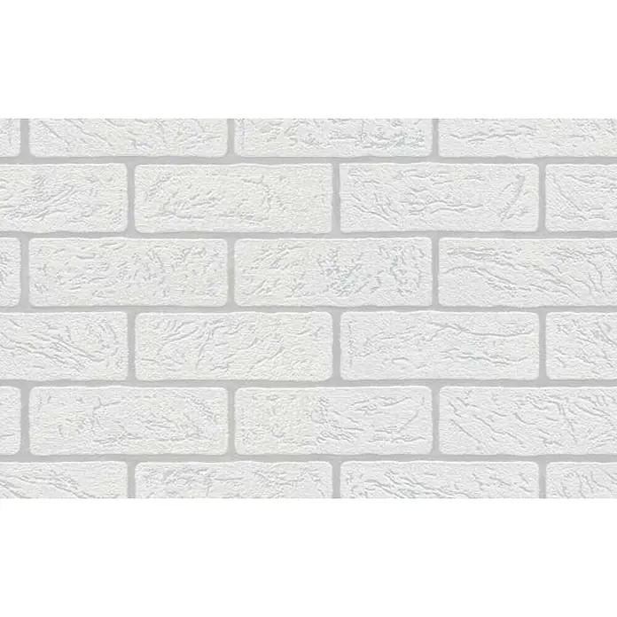 Papel pintado Ladrillo Relieve - Blanco, 10 x 0,53 m - Primer plano de una pared de ladrillo blanco, que ofrece una estética rústica y moderna con su superficie texturizada. Perfecto como fondo.