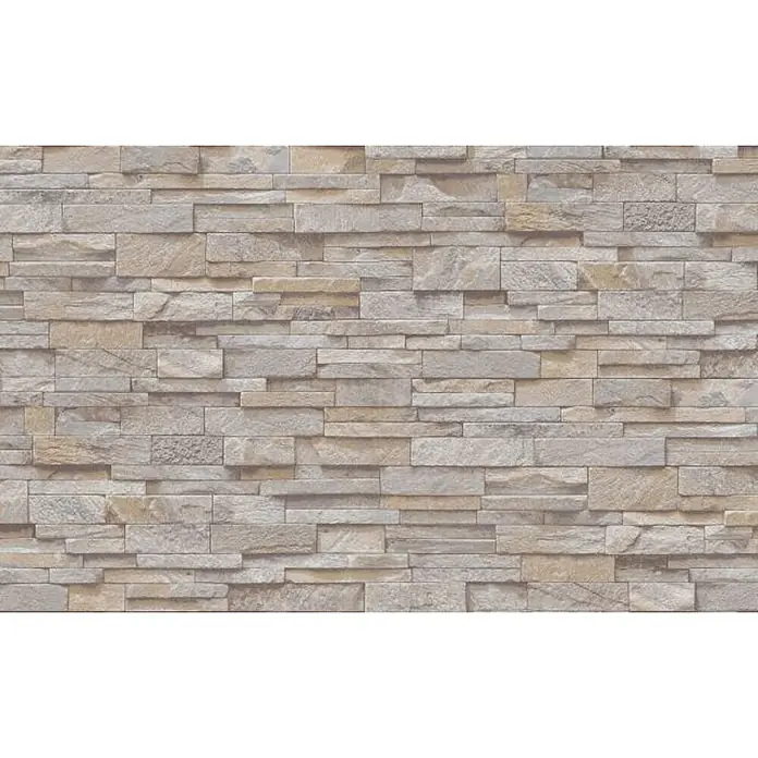 Papel pintado Piedra Gresite - Gris, 10 x 0,53 m - Revestimiento decorativo de pared con estampado de piedra en varios tonos de beige y gris. Ideal para interiores elegantes.