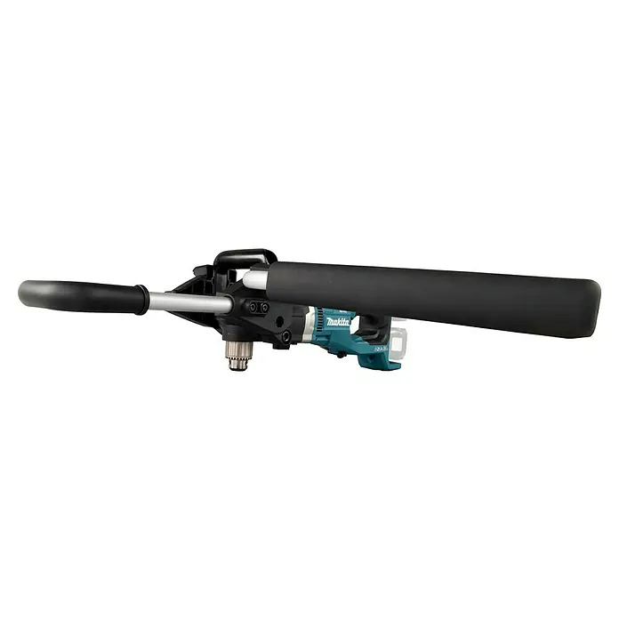 Makita LXT 18V Akku-Erdbohrer DDG460ZX7 - 36 V, Li-Ionen, Ohne Akku - Nahaufnahme einer Makita Bohrmaschine mit Zusatzgriffen für verbesserte Kontrolle und Präzision beim Bohren und Schrauben.