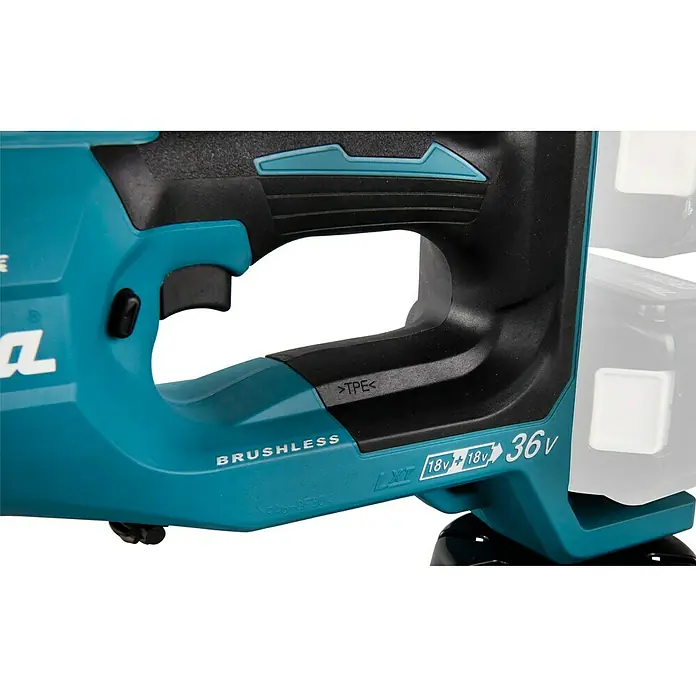 Makita LXT 18V Akku-Erdbohrer DDG460ZX7 - 36 V, Li-Ionen, Ohne Akku - Nahaufnahme einer Makita Akku-Heckenschere mit bürstenlosem Motor und 36V-Akkusystem für effizientes Schneiden.