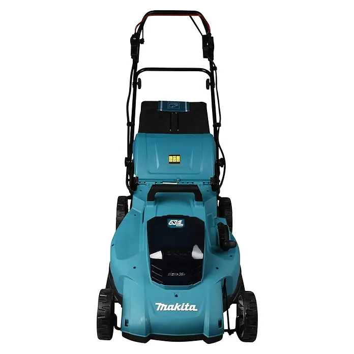 Makita LXT 18V Akku-Rasenmäher DLM539PT2 - 36 V, 2 Akkus, 5 Ah, Schnittbreite: 53,4 cm - Abgebildeter Makita Akku-Rasenmäher, robust und zuverlässig für die Gartenpflege. Ideal für präzise Schnitte und mühelose Bedienung.