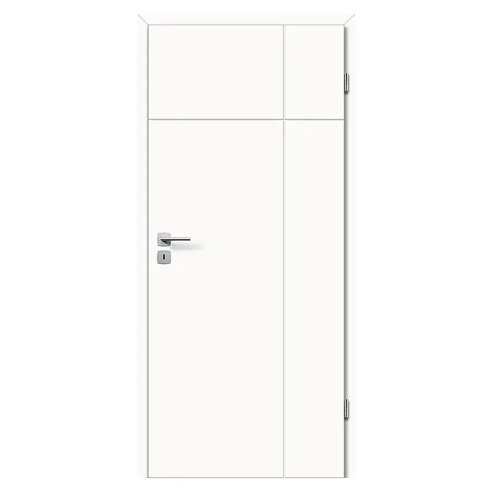 Kilsgaard Zimmertür 15/02 - 735 x 1.985 mm, DIN Anschlag: Rechts, Weiß lackiert, ähnlich RAL 9010, Röhrenspan - Elegante weiße Innentür mit modernem Design, inklusive Griff und Schloss. Die Tür besticht durch klare Linien und eine hochwertige Verarbeitung.