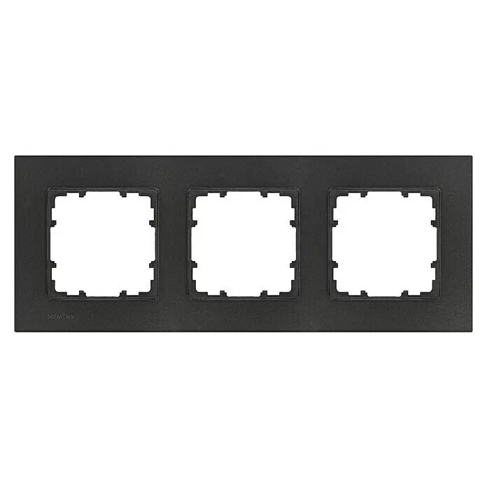 Siemens DELTA Mega Abdeckrahmen Design - Carbon Metallic, 3-fach, Kunststoff - Schwarzer, texturierter Dreifachrahmen für elektrische Schaltereinsätze.