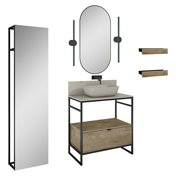 Inspira Badmöbel-Set AD4 (Gesamtbreite Badmöbel: 80 cm, Fume/Canela Oak/Black, Matt, 12 -tlg.) | BAUHAUS