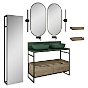 Inspira Badmöbel-Set AE2 (15 -tlg., 120 cm, Forest Green/Canela Oak/Black, Matt) | BAUHAUS