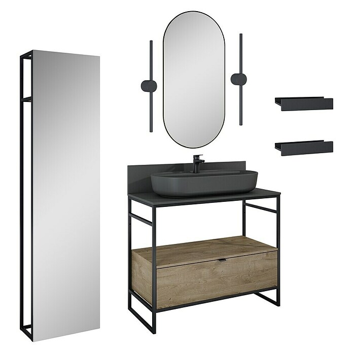 Inspira Badmöbel-Set AL2 (Gesamtbreite Badmöbel: 100 cm, Anthracite/Canela Oak/Black, Matt, 12 -tlg.) | BAUHAUS