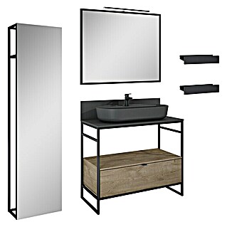 Inspira Badmöbel-Set BC2 (10 -tlg., 100 cm, Anthracite/Canela Oak/Black, Matt)