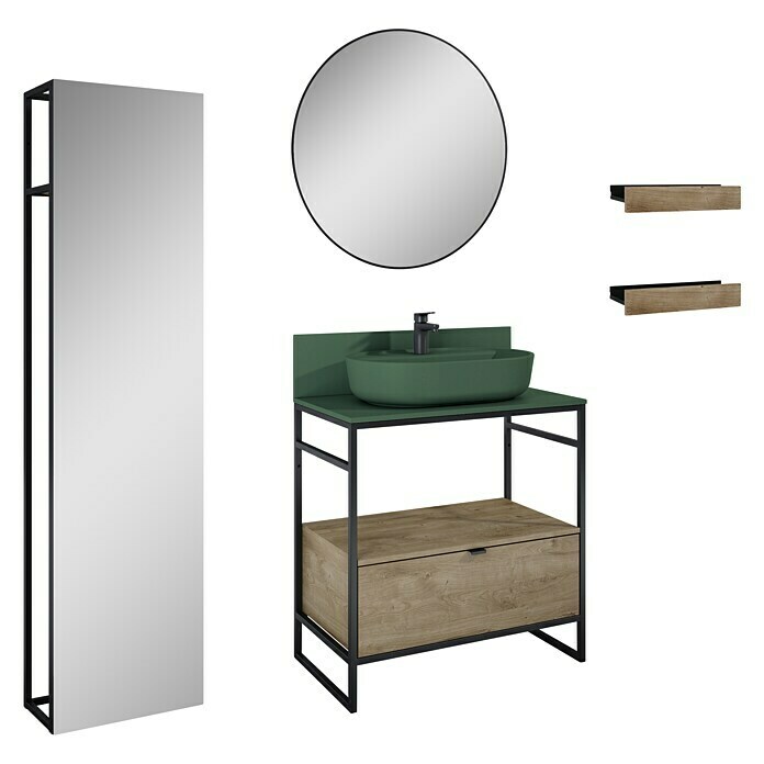 Inspira Badmöbel-Set BI2 (Gesamtbreite Badmöbel: 80 cm, Forest Green/Canela Oak/Black, Matt, 10 -tlg.) | BAUHAUS
