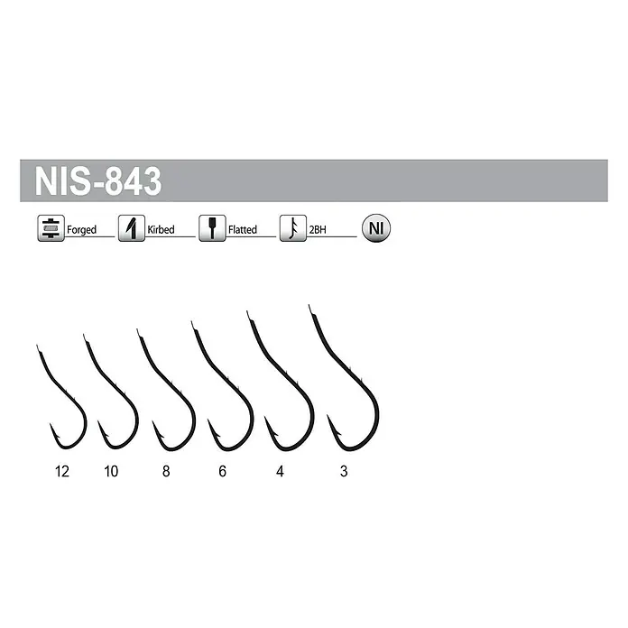 Tubertini Anzuelo de pesca Senshi NIS-843 T.8 - 15 ud., Pez objetivo: Pez depredador - Ilustración de los anzuelos de pesca NIS-843 en varios tamaños, forjados, con muerte, aplanados y con diseño 2BH.