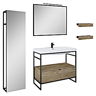 Inspira Badmöbel-Set DD1 (7 -tlg., 100 cm, White/Canela Oak/Black, Matt, Form: Rechteckig)