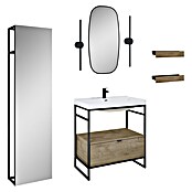 Inspira Badmöbel-Set DF1 (9 -tlg., 80 cm, White/Canela Oak/Black, Form: Gebogen) | BAUHAUS