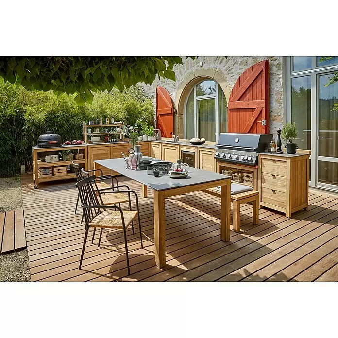 Sunfun Zoe Outdoorküchen-Modul Kamado - Braun, B x T x H: 120 x 71,5 x 89 cm, Teakholz - Stimmungsaufnahme