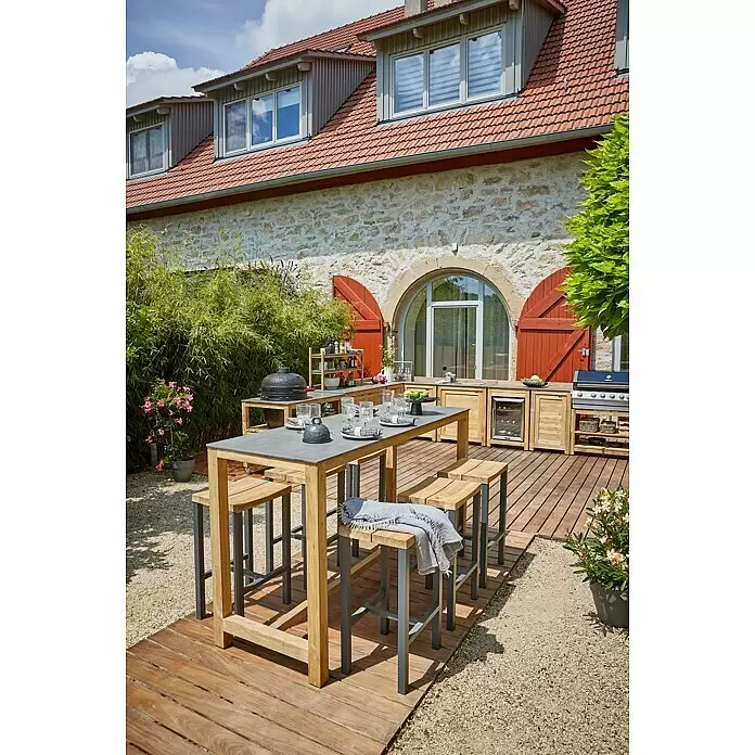 Sunfun Zoe Outdoorküchen-Modul Multifunktionsregal - Braun, B x T x H: 67,5 x 63 x 92 cm, Teakholz - Stimmungsaufnahme