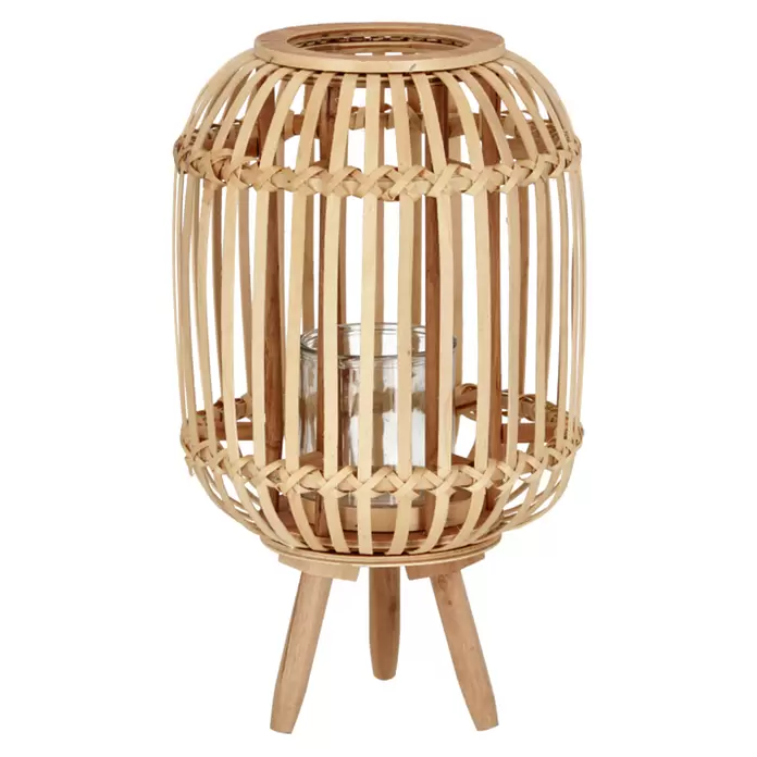 Windlicht Rattan - 25 x 25 x 40 cm, Natur
