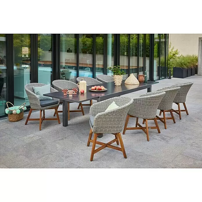 Sunfun Pauline Gartensessel - B x T x H: 62 x 70 x 80 cm, Polyrattan, Akazie, Bambus Grey/Naturbraun - Stimmungsaufnahme