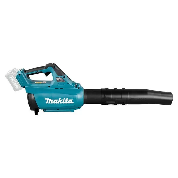 Makita Akku-Laubbläser UB001GZ - 40 V, Ohne Akku, Blasgeschwindigkeit: 53 m/s - Akku-Makita-Laubbläser, türkis und schwarz, mit sichtbarem 40V-Akkupack.