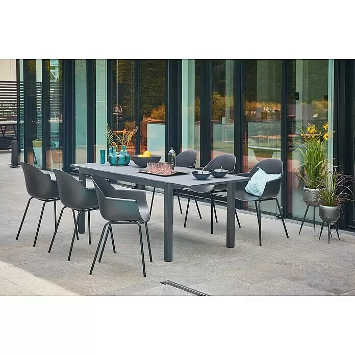Sunfun Gartenmöbel-Set Maja/My - 7 -tlg., Glas, Anthrazit/Schwarz, Tischplatte ausziehbar - Stimmungsaufnahme