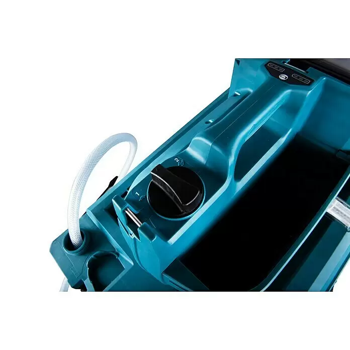 Makita LXT 18V Akku-Hochdruckreiniger DHW080ZK - 36 V, Ohne Akku, 80 bar, Fördermenge: 380 l/h - Türkisfarbenes tragbares Gerät mit transparentem Schlauch, schwarzem Drehschalter für die Stufen 1 und 2 und Akkuanzeige.