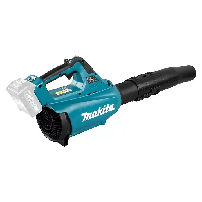 Makita Akku-Laubbläser UB001GZ - 40 V, Ohne Akku, Blasgeschwindigkeit: 53 m/s - Ein türkis-schwarzer Makita Akku-Laubbläser mit 40V max Akku.