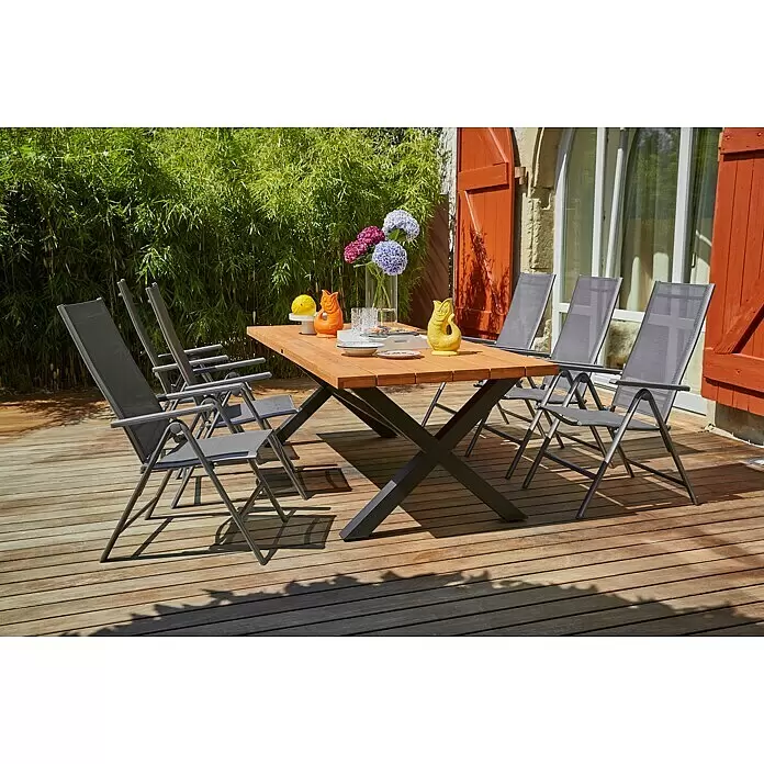 Sunfun Maja Slim Gartenmöbel-Set - 7 -tlg., Aluminium/Textilene, Robinie/Aluminium, Anthrazit - Stimmungsaufnahme