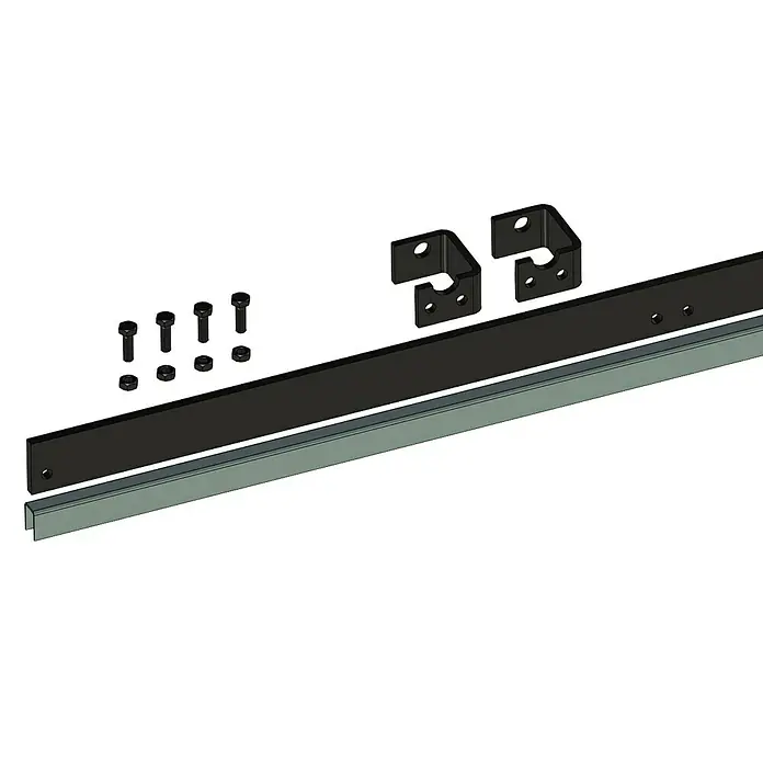 HBS Betz Zusatzbeschlag - 100 cm, Einsatzbereich: Zimmerschiebetüren - Ein Produktfoto von einem Schiebetürbeschlag-Set, inklusive Schiene, Befestigungen und Schrauben, ideal für DIY-Enthusiasten.