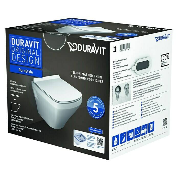 Duravit DuraStyle Spülrandloses Wand-WC-Set (Mit WC-Sitz, Tiefspüler, Weiß)