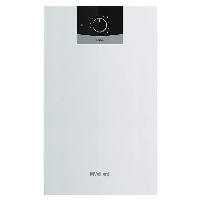 Vaillant Warmwasserspeicher VEN 10/7U - 10 l, 2.000 W, Untertischmontage - Nahaufnahme eines Vaillant eloSTOR plus Warmwasserspeichers mit Temperaturregler und Betriebsanzeige für zuverlässige Warmwasserversorgung.