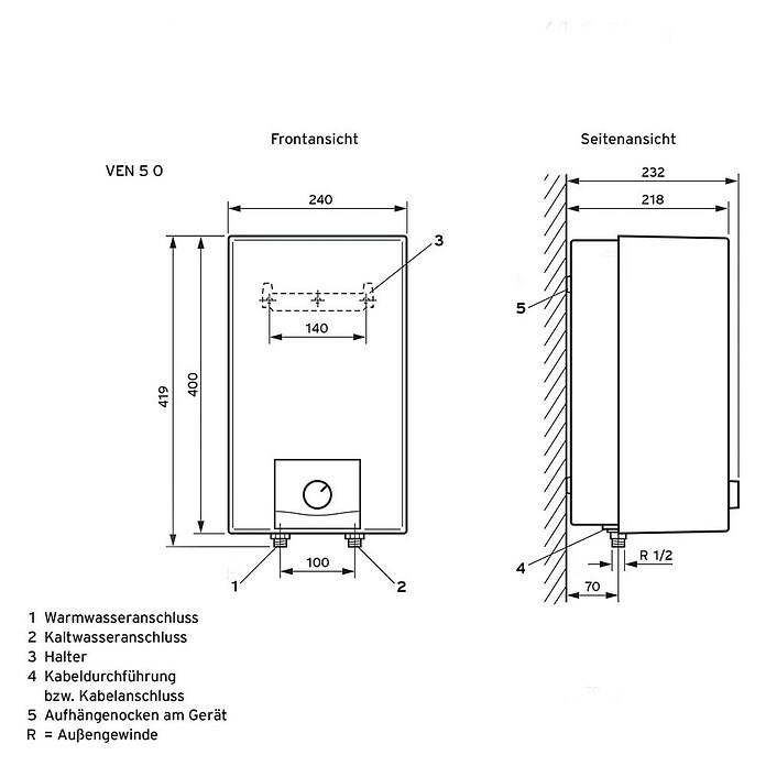 Vaillant Obertischspeicher VEN 5 O Plus (Fassungsvermögen: 5 l, Heizleistung: 2.000 W, Temperaturbereich: +7 °C bis +85 °C)