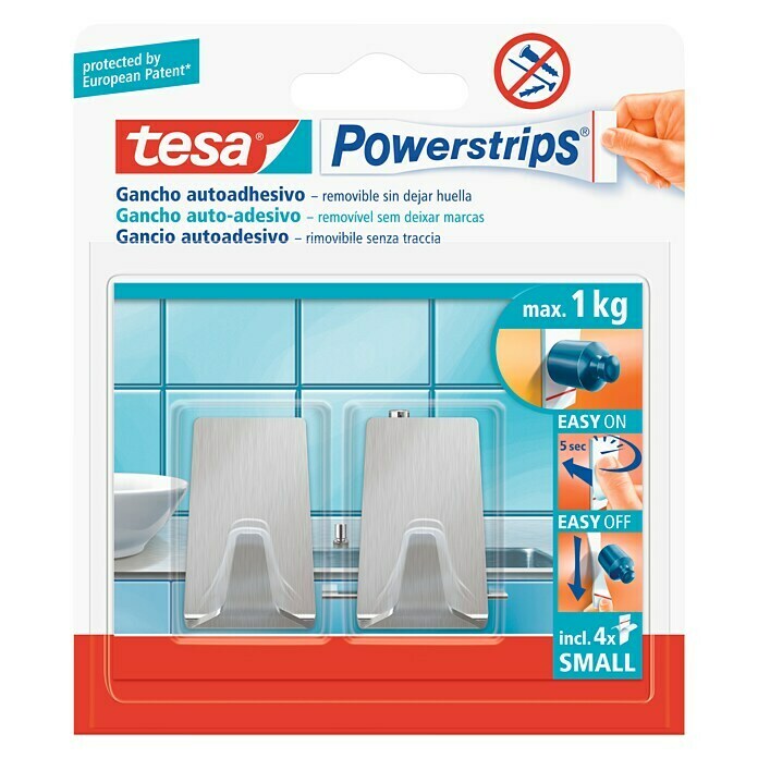Tesa Powerstrips Colgador adhesivo S (Acero inoxidable, Plateado)