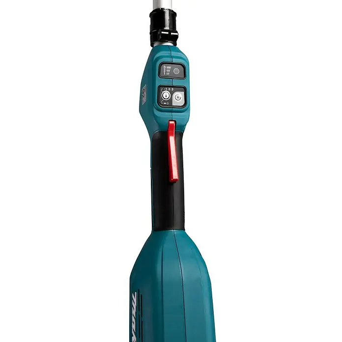 Makita LXT 18V Akku-Heckenschere DUN500WZ - 18 V, Li-Ionen, Ohne Akku - Nahaufnahme des Bedienfelds eines Makita-Elektrowerkzeugs, das die Bedienelemente für Geschwindigkeit und Richtung zeigt.