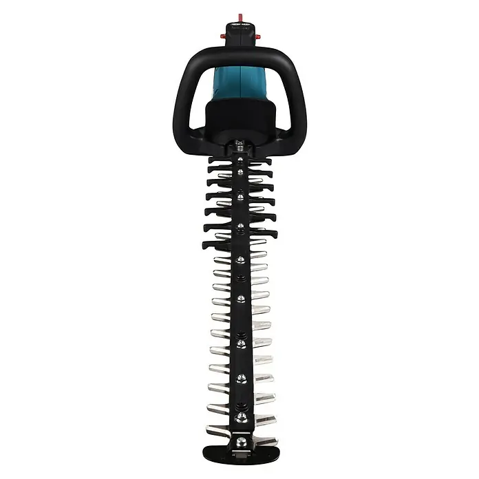 Makita XGT 40V max. Akku-Heckenschere UH007GD201 - 40 V, Li-Ionen, 2 Akkus, Schnittlänge: 75 cm - Detailaufnahme einer Heckenschere mit scharfen Klingen und einem schwarzen Griff für präzise Gartenschnitte.